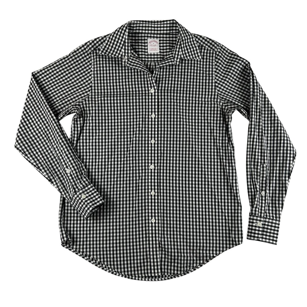 Brooks Brothers Button Up Shirt Womens 4 Black Gingham Classic Fit Non Iron